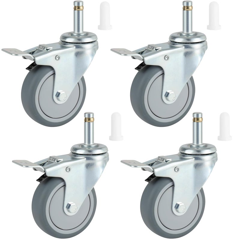 Finnhomy 3 Inches Stem Caster Wheels Set of 4 Heavy Duty 7/16 Inch Stem Diameter Swivel Locking Casters Replacement Wheels for Utility Cart/Mop Bucket/Wet & Dry Vacuum/Grills/Shop Mechanic Stool - Image 1